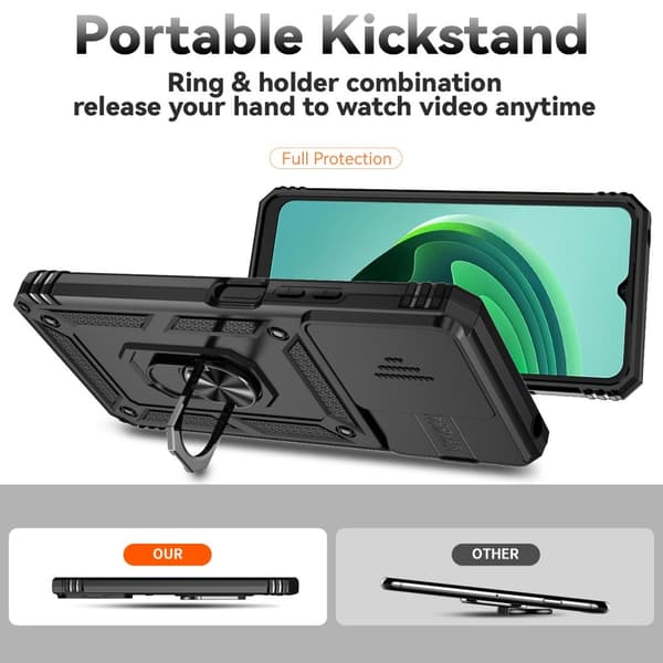 SKALO Xiaomi Redmi 13C 4G Armor Hybrid Metal Ring Camera Slider - Sort