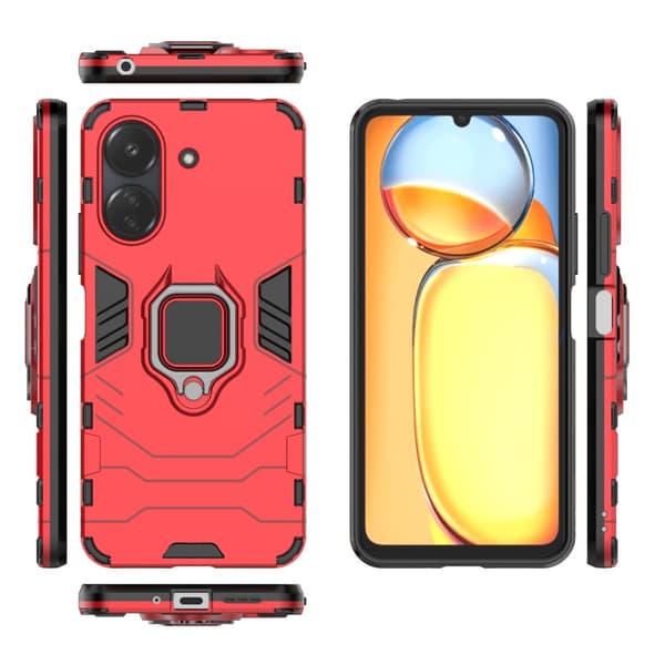 SKALO Xiaomi Redmi 13C 4G Armor Hybridi metallirengas kuori - Punainen