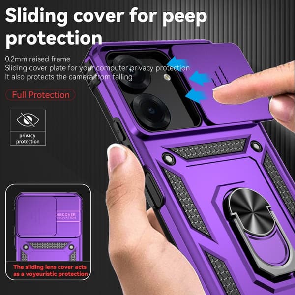 SKALO Xiaomi Redmi 13C 4G Armor Hybrid Metal Ring Camera Slider - Lilla