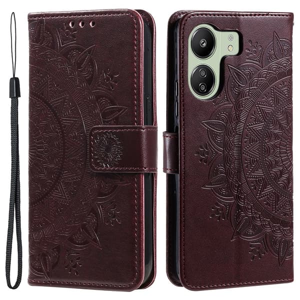 SKALO Xiaomi Redmi 13C 4G Mandala Plånboksfodral - Brun