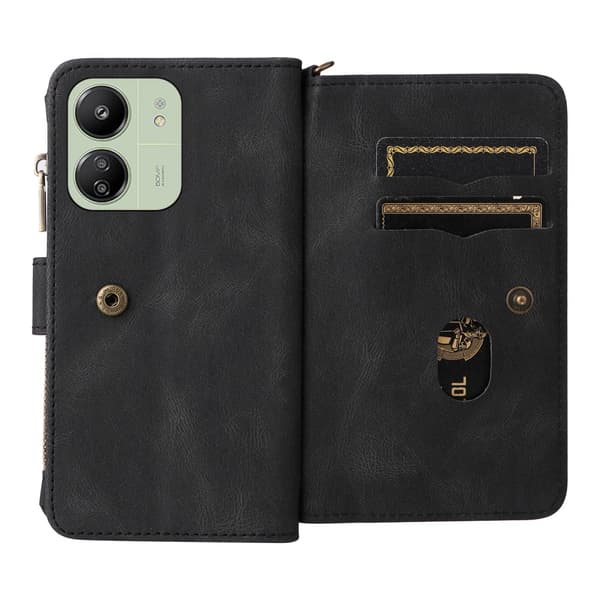 SKALO Xiaomi Redmi 13C 4G Big Wallet 17-FACK Plånboksfodral - Svart