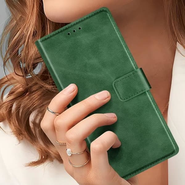 Fodral till Samsung S24 Ultra - AVIZAR - Wallet Flip Video Support - Grön - Syntet - Klaff