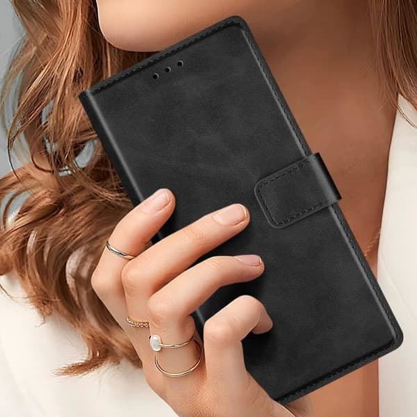 Hölster för Samsung S24 Ultra - AVIZAR - Mjuk bok - Plånbok med klämma och videostöd - Svart