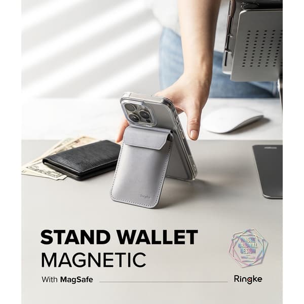 Ringke Korttipidike Stand Wallet Magnetic MagSafe Light Gray
