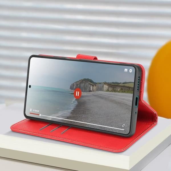 AVIZAR Fodral till Xiaomi Redmi Note 13 5G - Röd - Videostöd för Flip Wallet