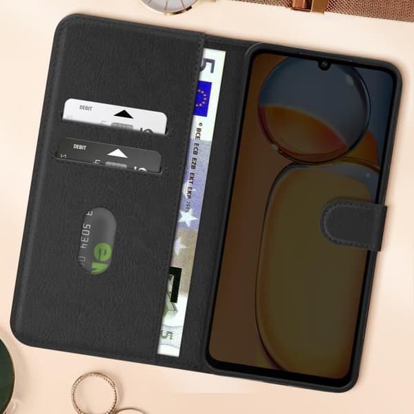 Fodral till Xiaomi Redmi 13C - AVIZAR - Chesterfield - Support för plånbok och video - Svart