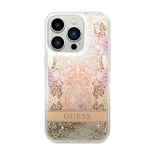 Guess Liquid Glitter Paisley - Fodral för iPhone 14 Pro (guld) - 3666339088484