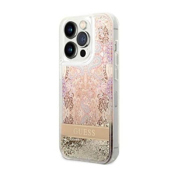 Guess Liquid Glitter Paisley - Fodral för iPhone 14 Pro (guld) - 3666339088484