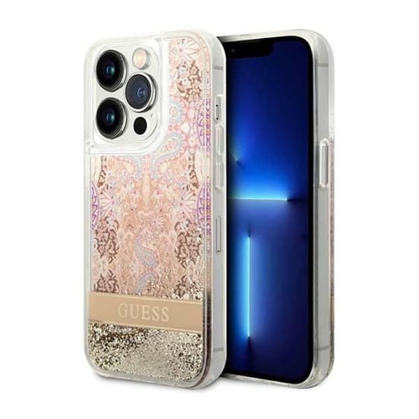 Guess Liquid Glitter Paisley - Fodral för iPhone 14 Pro (guld) - 3666339088484