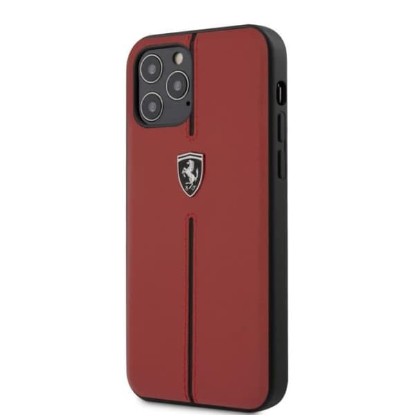 [iPhone 12/12 Pro] RÖTT LÄDER OCH BLACK LINE FODRAL MED SILVER FERRARI-LOGO FÖR APPLE IPHONE 12/12 PRO (6.1) - FERRARI®