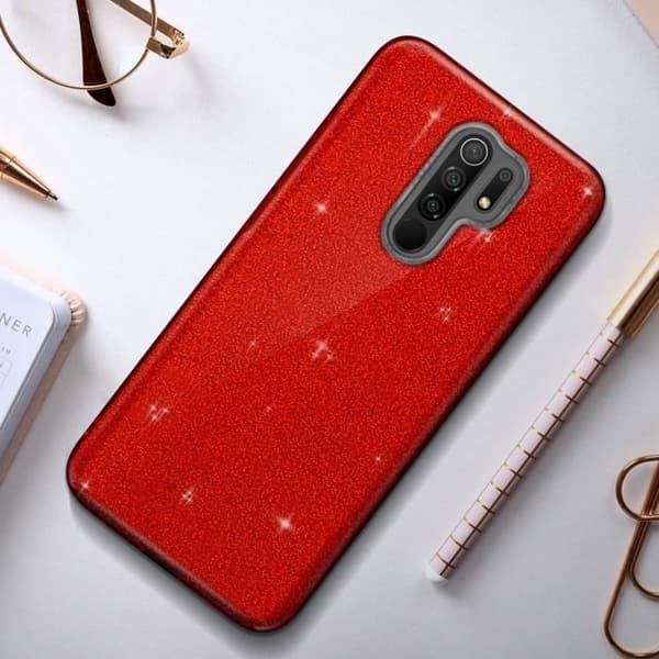 Skyddsskal - AVIZAR - Xiaomi Redmi 9 - Semi-styv silikon - Glitter - Röd