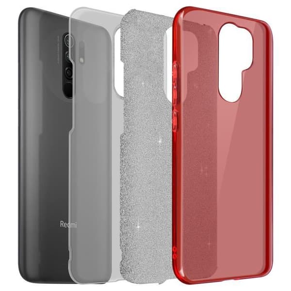 Skyddsskal - AVIZAR - Xiaomi Redmi 9 - Semi-styv silikon - Glitter - Röd