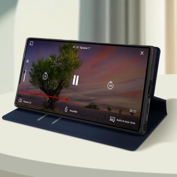 Fodral till Galaxy S24 Ultra - AVIZAR - Korthållare Video Support Magnetic Flip - Blå