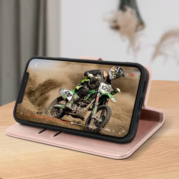Fodral till Apple iPhone 12 - AVIZAR - Wallet Flip - Rosa - Syntet - Video Support Funktion