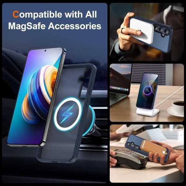 Samsung S24 Transparent Stötdämpande Skal MagSafe-Kompatibelt V2 - blå