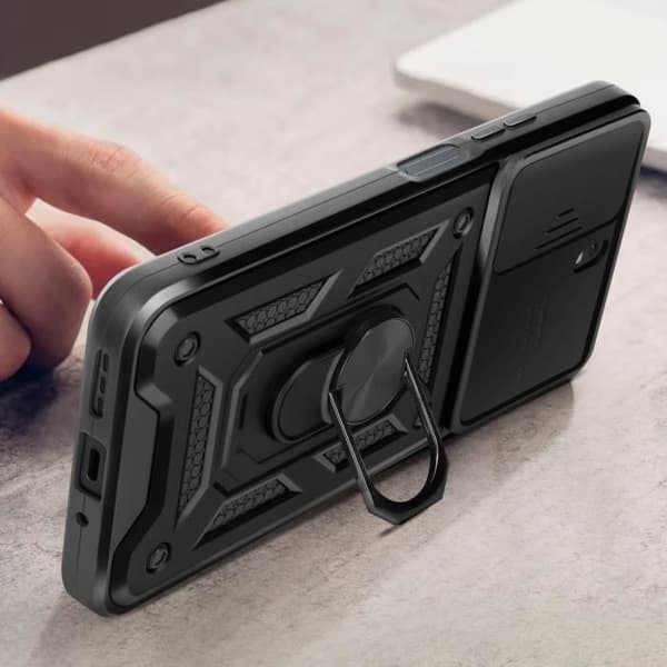 Fodral för Xiaomi Redmi 13C Ring Support Sliding Camera Cover Black