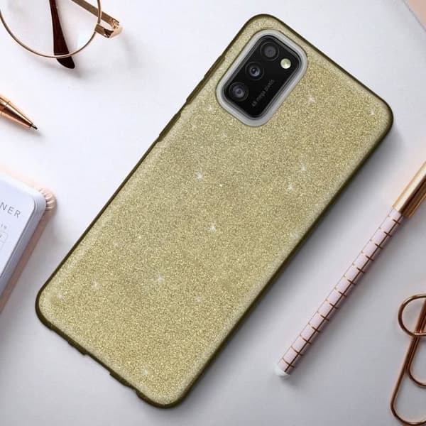 Skyddsskal - AVIZAR - Samsung Galaxy A41 - Halvstyv silikon - Guldglitter - Chic och feminin