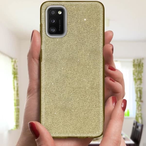 Skyddsskal - AVIZAR - Samsung Galaxy A41 - Halvstyv silikon - Guldglitter - Chic och feminin