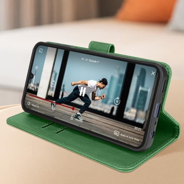 Fodral till Samsung Galaxy A25 - AVIZAR - Support för plånbok och video - Grön - Halvstyvt - Blandat