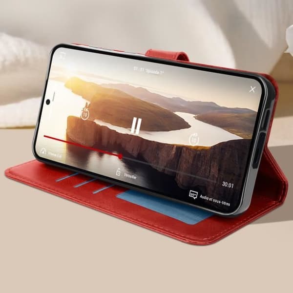 Fodral till Samsung Galaxy A55 Handledsrem Flip Plånboksställ Röd