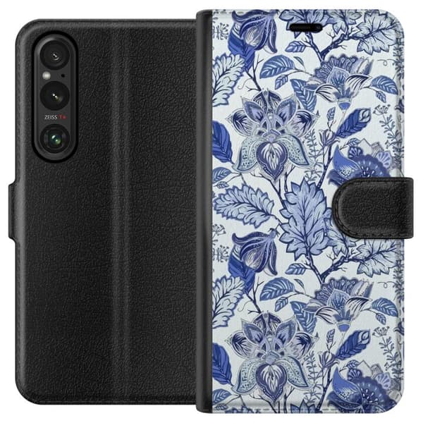 Sony Xperia 1 V Lompakkokotelo Kukat Sininen...