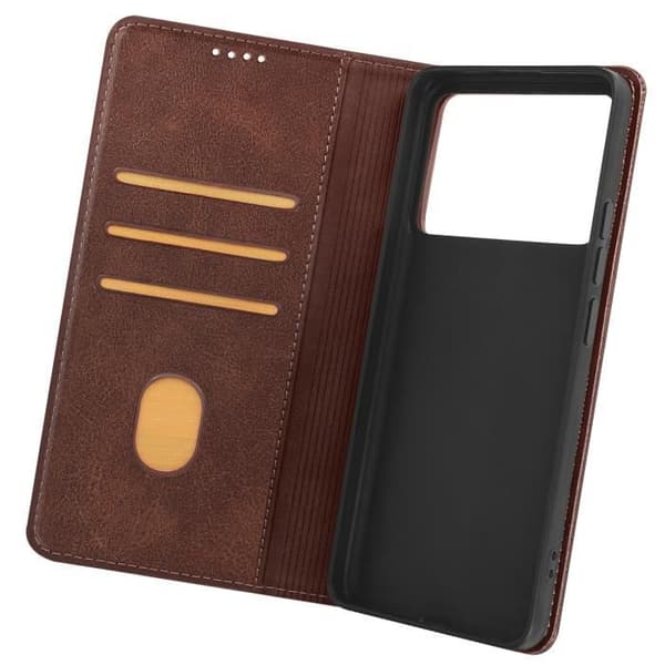 Plånboksfodral till Xiaomi Poco X6 Pro Magnetic Flip Stand Mörkbrun