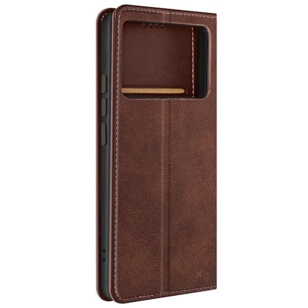 Plånboksfodral till Xiaomi Poco X6 Pro Magnetic Flip Stand Mörkbrun