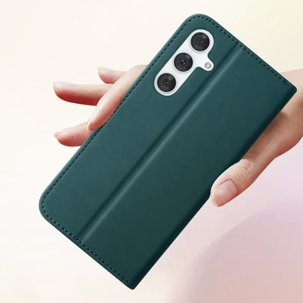 Fodral till Samsung A55 - AVIZAR - Plånbok med dubbla magnetlås - Grön - Syntet - Flik