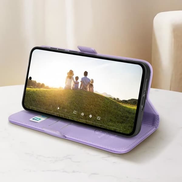 Fodral för Samsung A55 plånbok i konstläder med dubbelt magnetlås lavendel