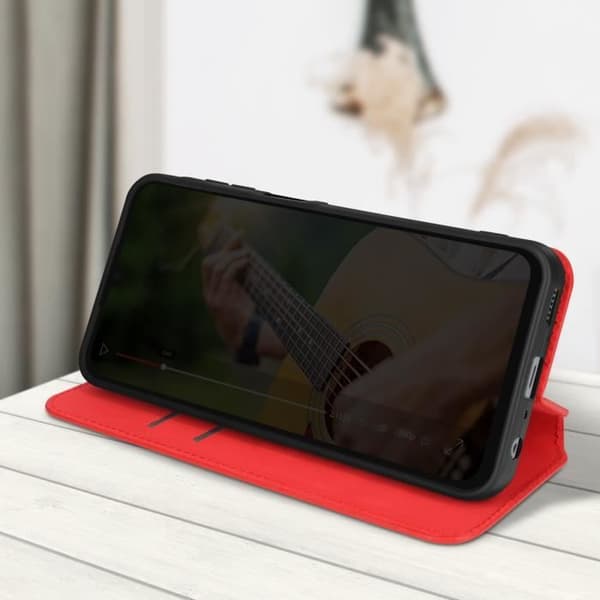 Fodral till Galaxy A05s - AVIZAR - Korthållare Videostöd Magnetic Flip Röd