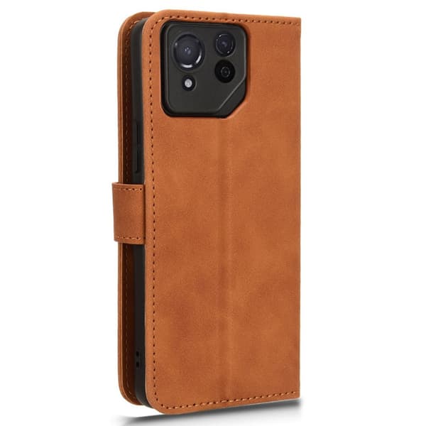 SKALO Asus ROG Phone 8 5G Matt PU Nahka lompakkokotelo - Ruskea
