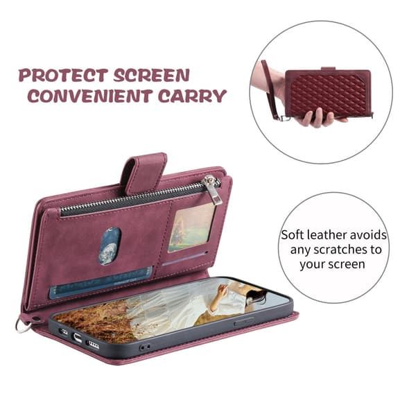 SKALO Motorola Moto G04 Big Wallet Quiltat Plånbok - Röd