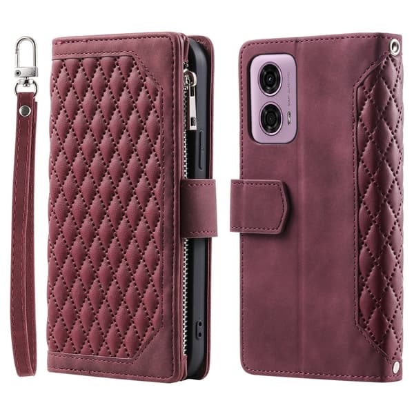 SKALO Motorola Moto G04 Big Wallet Quiltat Plånbok - Röd