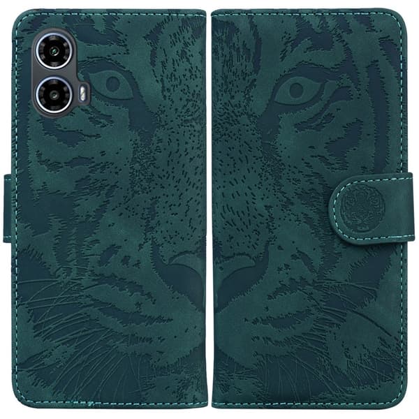 SKALO Motorola Moto G04 Kohokuvioitu tiikerilompakko - Vihreä