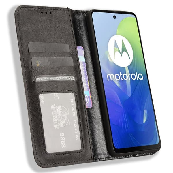 SKALO Motorola Moto G04 Premium Pungetui med prægning - Sort