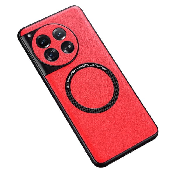 SKALO OnePlus 12 5G PU læder hybrid magnetisk ring Cover - Rød