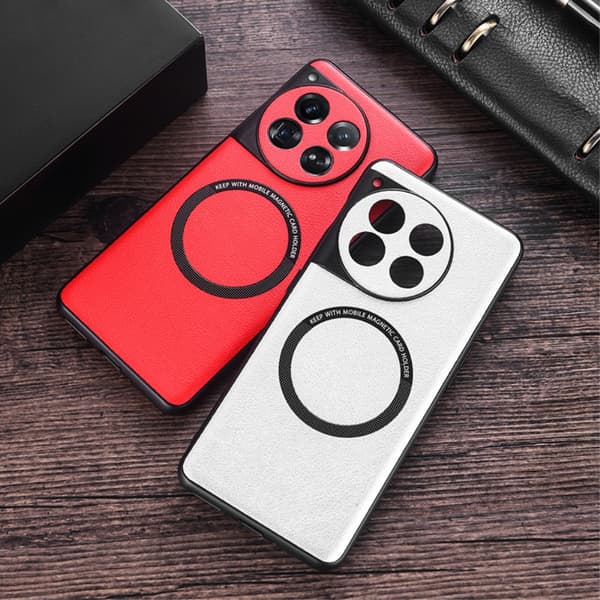 SKALO OnePlus 12 5G PU læder hybrid magnetisk ring Cover - Sort