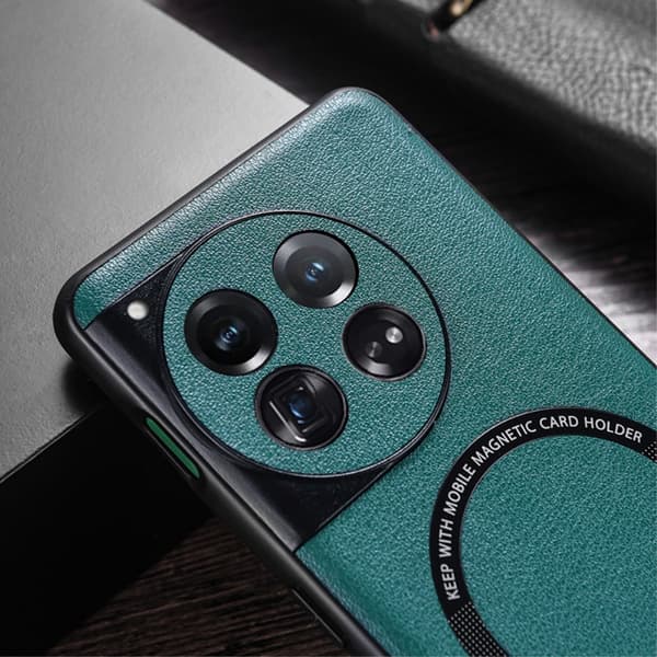 SKALO OnePlus 12 5G PU læder hybrid magnetisk ring Cover - Sort