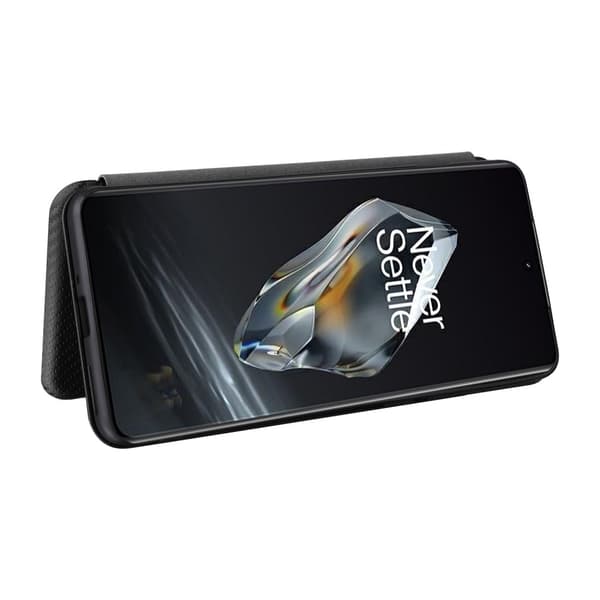 SKALO OnePlus 12 5G Carbon Fiber Plånboksfodral - Svart