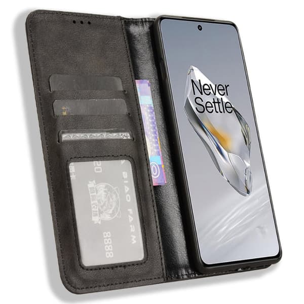 SKALO OnePlus 12R 5G Kohokuvioitu Premium lompakkokotelo - Musta
