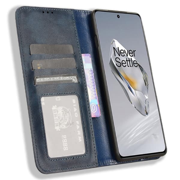 SKALO OnePlus 12R 5G Embossed Premium Plånboksfodral - Blå