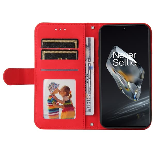 SKALO OnePlus 12R 5G Lompakkokotelo PU-nahkaa - Punainen