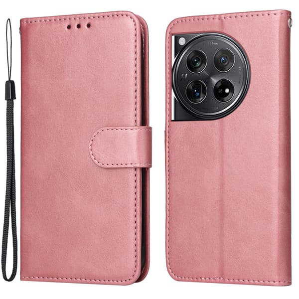 SKALO OnePlus 12 5G PU-Läder Plånboksfodral Rosa