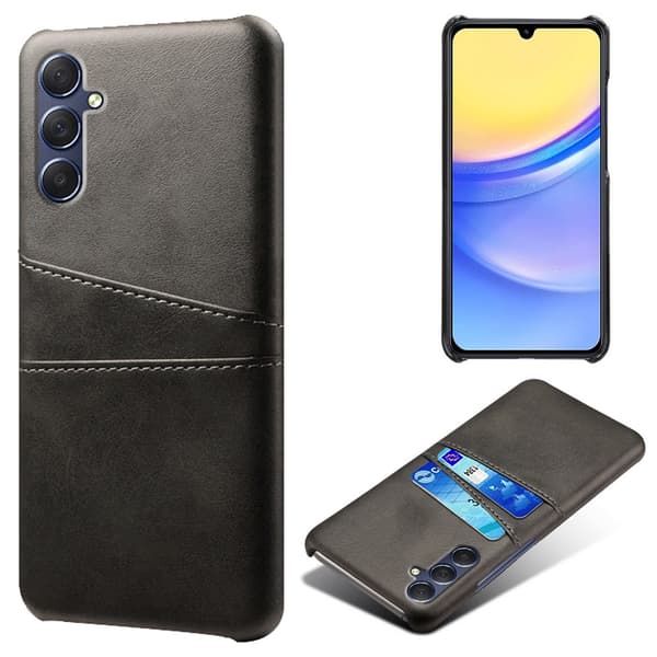 SKALO Samsung A15 5G PU-nahkainen Suojakuori Lompakolla - Musta