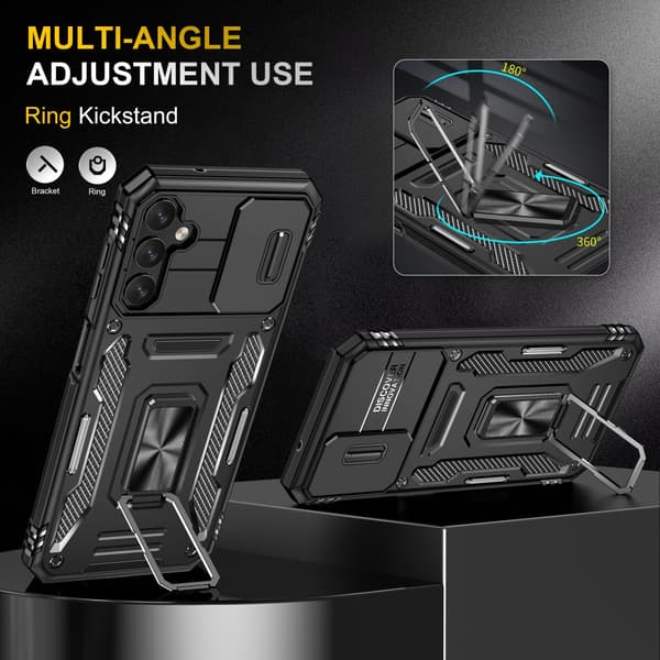 SKALO Samsung A15 4G Armor Hybrid Metallring Kameraslider - Svart
