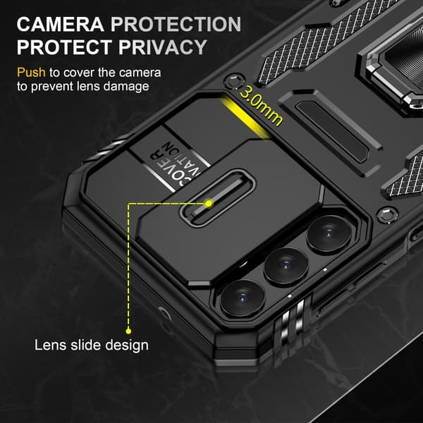 SKALO Samsung A15 4G Armor Hybrid Metallring Kameraslider - Svart