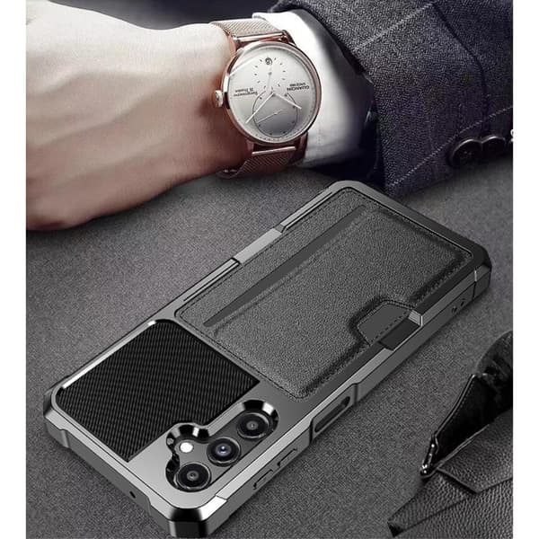 SKALO Samsung A15 5G Shockproof Läder Korthållare - Svart