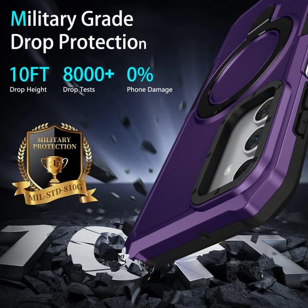 SKALO Samsung A15 4G Armor Hybrid metal ring cover - Mørk lilla