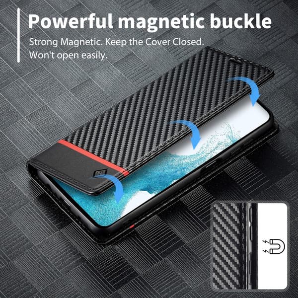 SKALO Samsung A15 4G LC.IMEEKE Carbon Fiber Plånboksfodral i PU-Läder - Svart