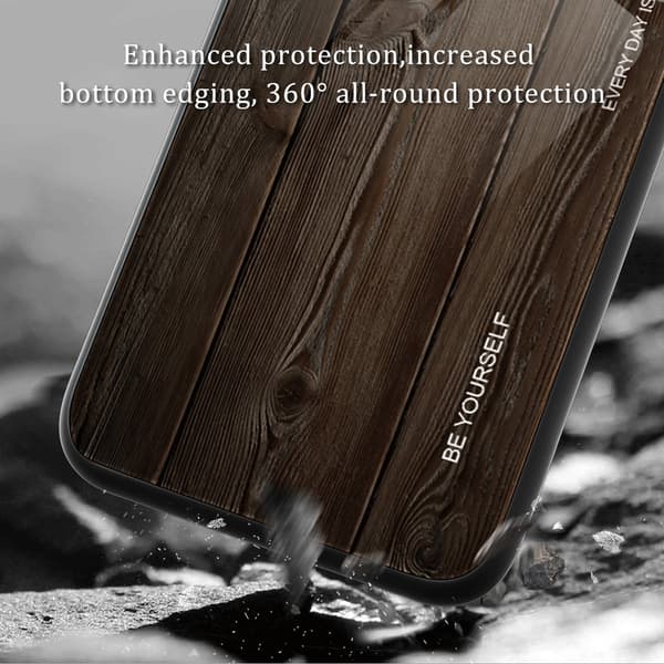 SKALO Samsung A15 5G Wood Härdat Glas TPU-skal - Svart